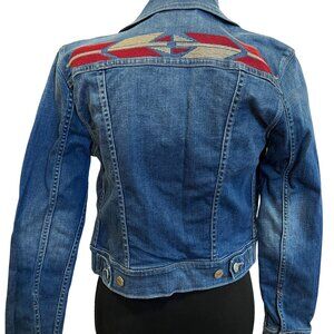 Levi women’s short jean jacket. Small, western cowgirl vibe, embroidered design